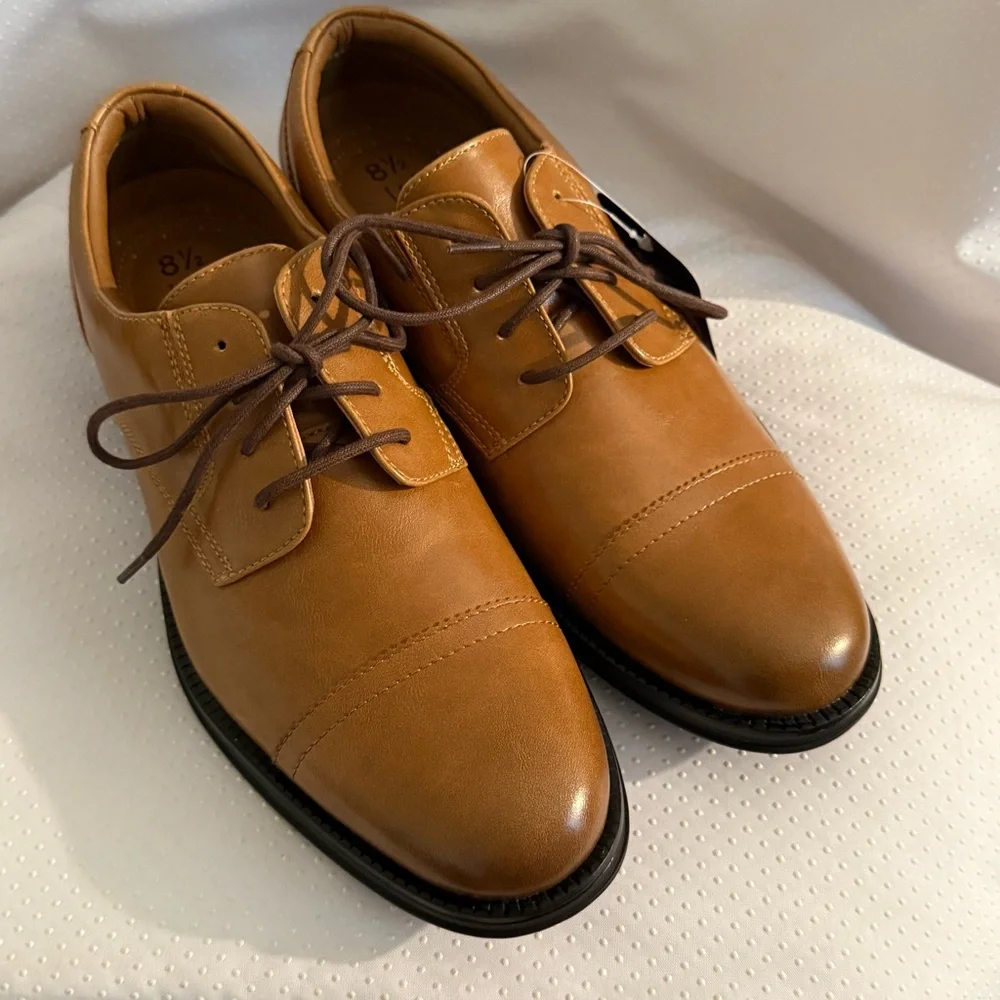 George Shoes Men’s‎ Size 8.5 Classic Brown Faux Leather Oxfords Comfort New